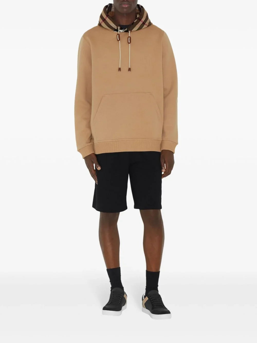 Burberry Check Trim Hooded Sweatshirt Camel Brown