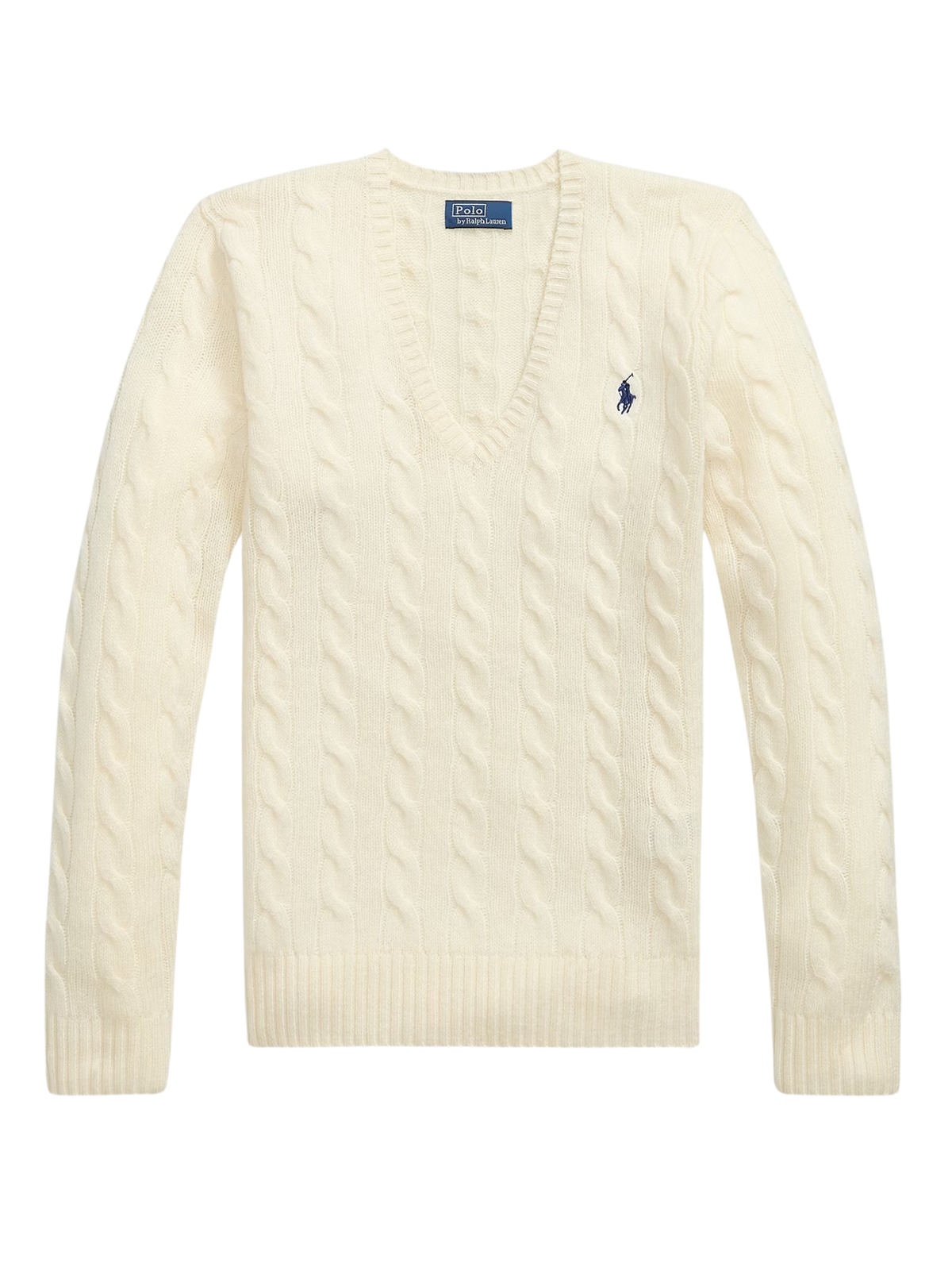 RALPH LAUREN WOMEN Cable-Knit Wool-Cashmere V-Neck Sweater Cream