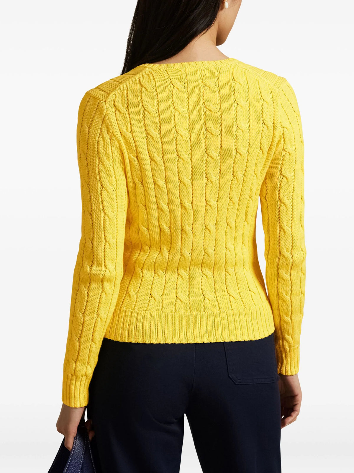 RALPH LAUREN WOMEN Cable-knit Cotton V-neck Sweater Trainer Yellow