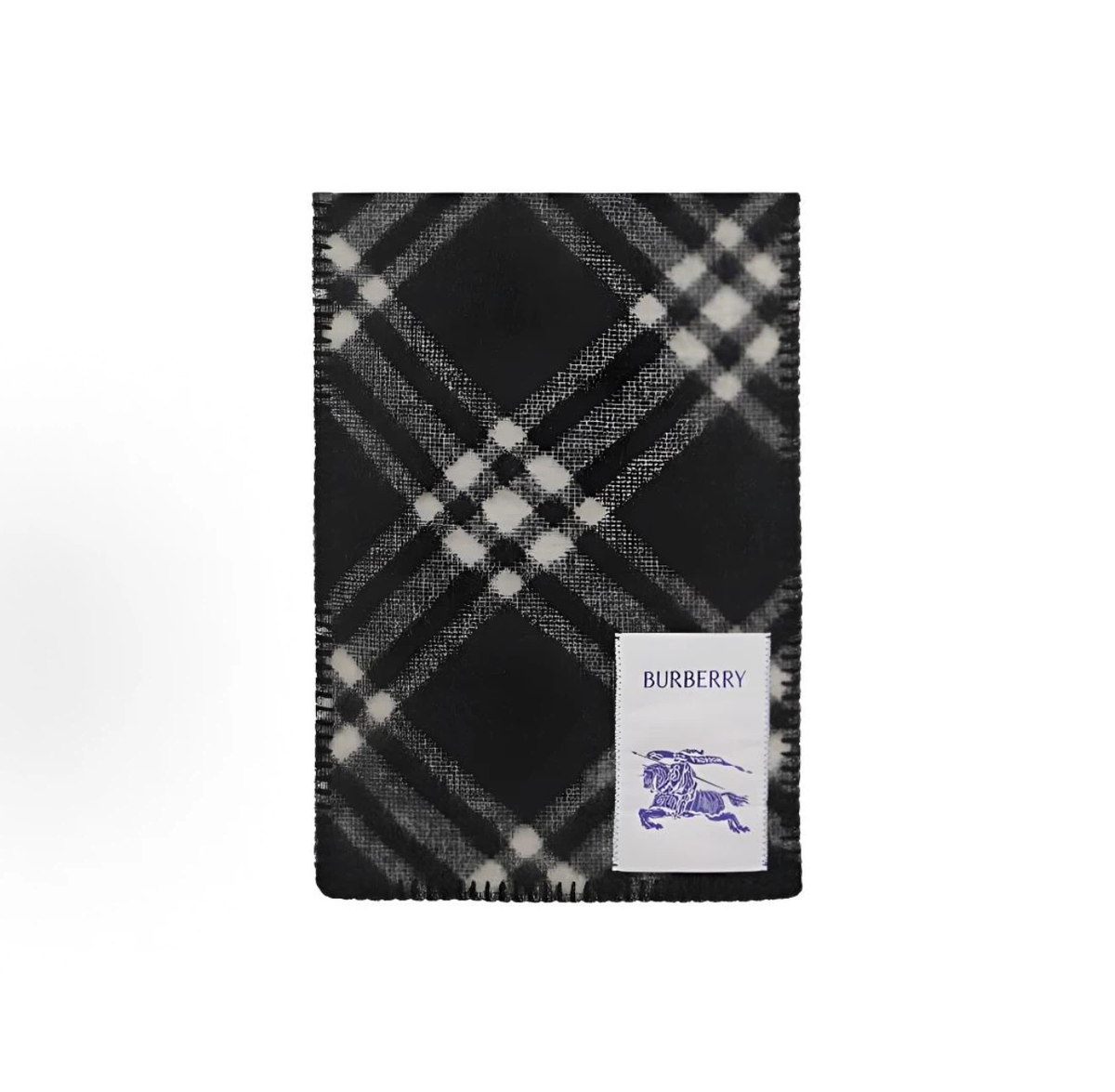 Burberry Men Wool Knit Scarf, Check Plaid Pattern, Black/White