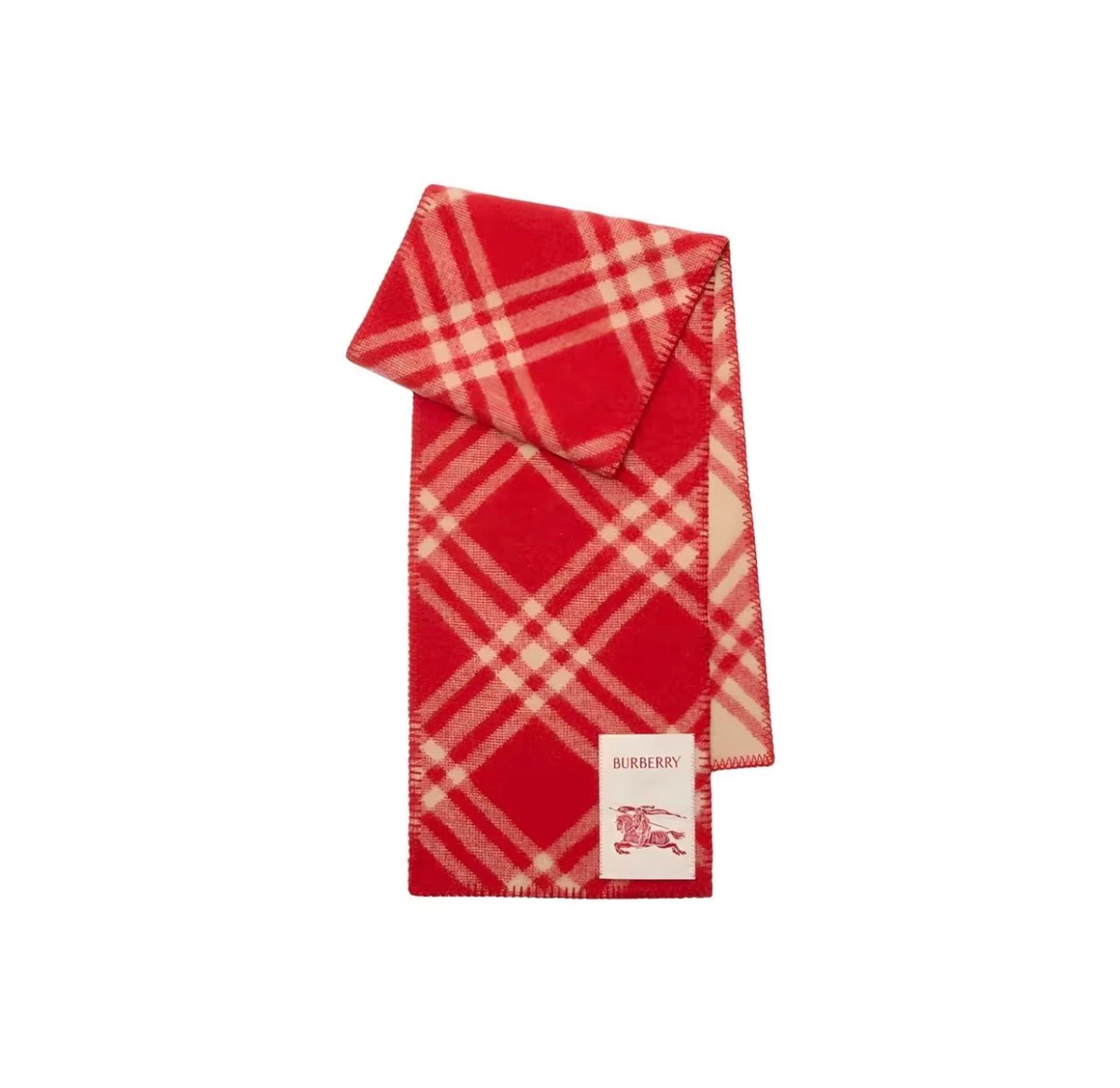 Burberry Women Wool Scarf, Equestrian Knight Logo, Crayon Red