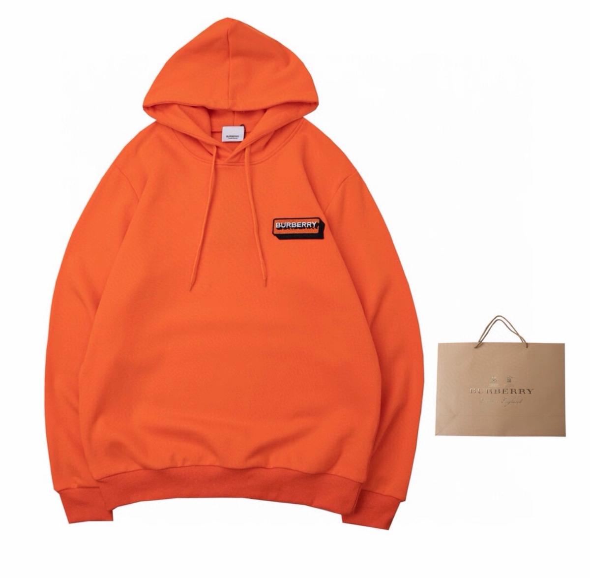 Burberry Unisex Hoodie, Embroidered Badge Logo, Orange