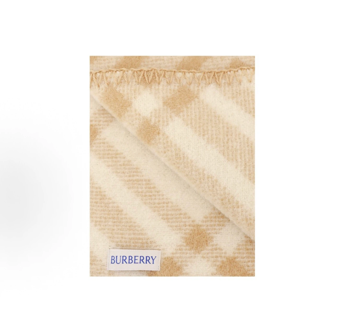 Burberry Unisex Wool Knit Scarf, Equestrian Knight Logo, Blanket‑Stitched Edge, Beige