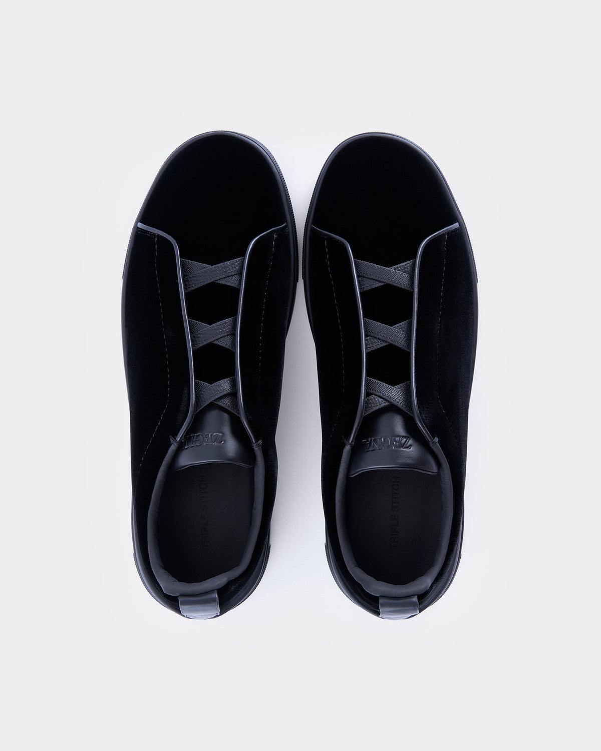 Black Velvet Triple Stitch Sneakers