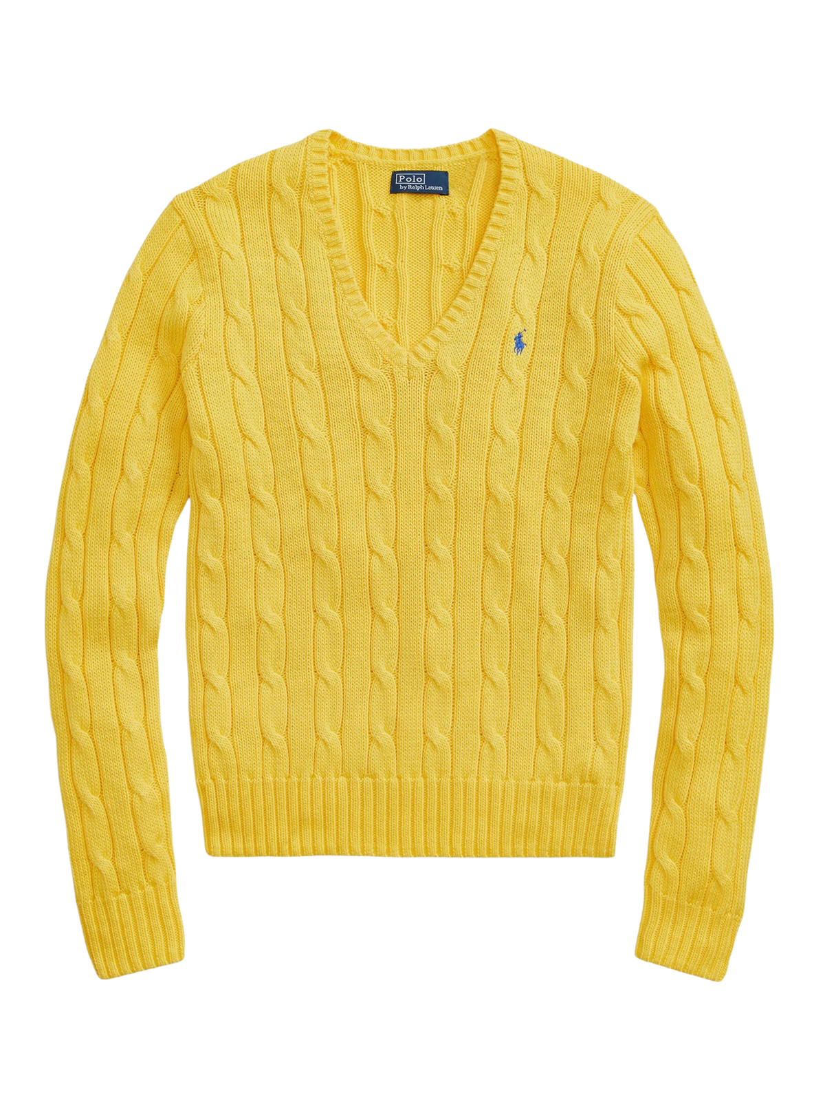 RALPH LAUREN WOMEN Cable-knit Cotton V-neck Sweater Trainer Yellow